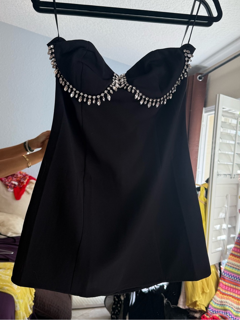 Le Lis Black Mini Dress with Crystal Trim